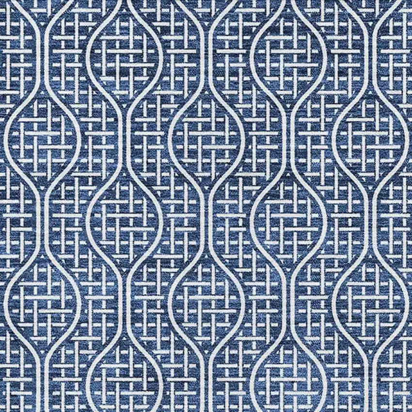 Navy Blue And Ivory Geometric Washable Area Rug With UV Protection Photo 4