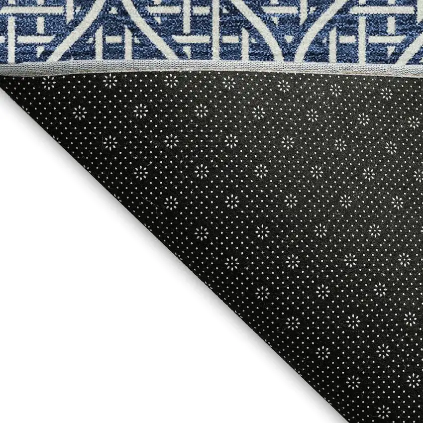 Navy Blue And Ivory Geometric Washable Area Rug With UV Protection Photo 2