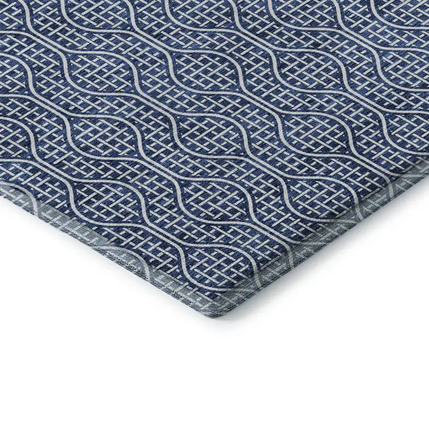 Navy Blue And Ivory Geometric Washable Area Rug With UV Protection Photo 7