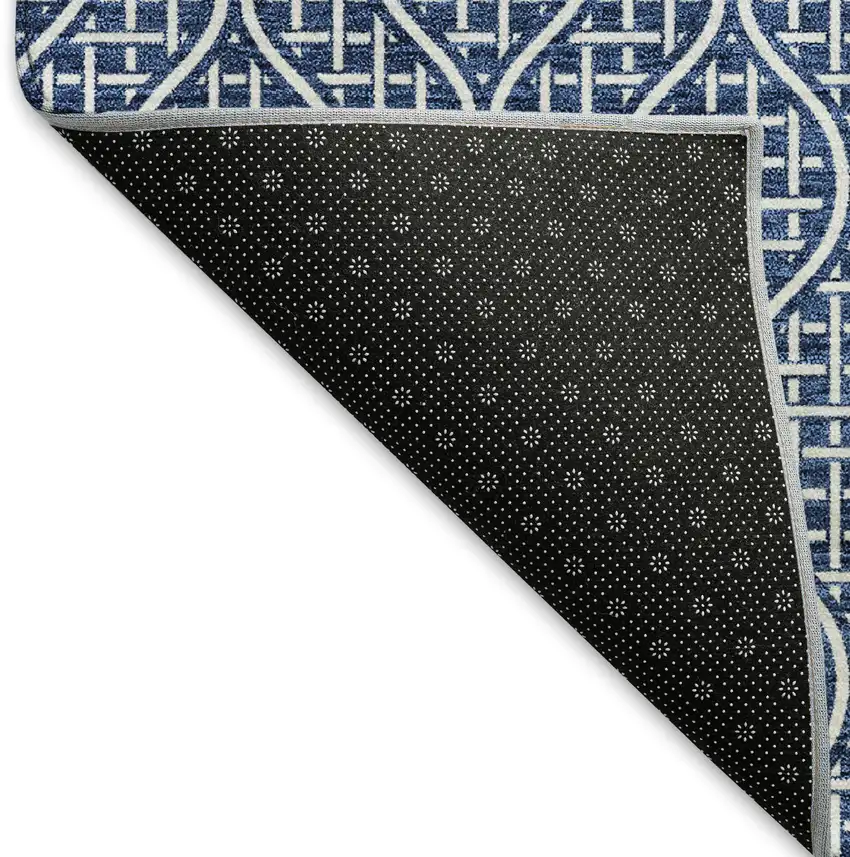 Navy Blue And Ivory Geometric Washable Area Rug With UV Protection Photo 1