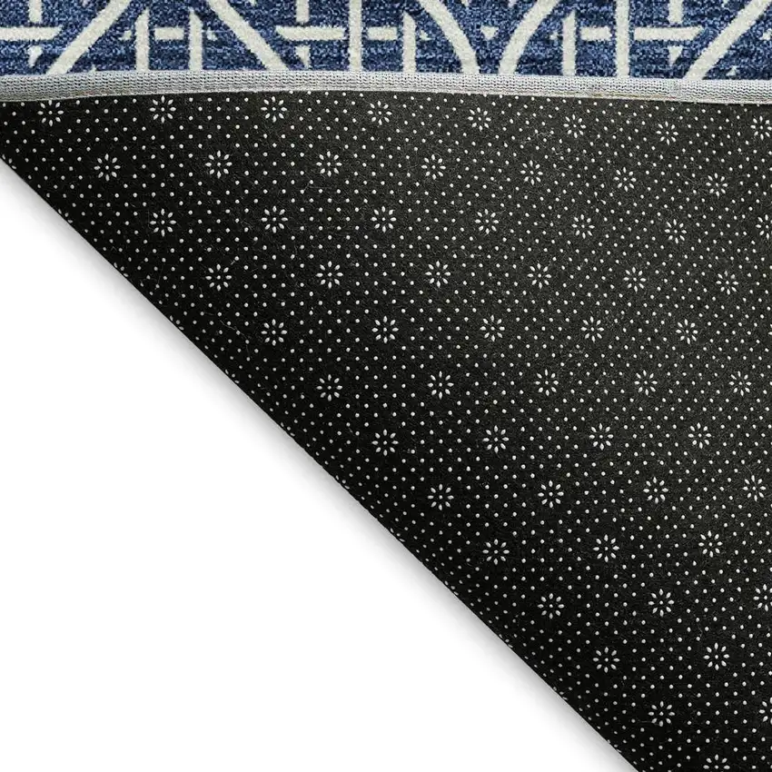 Navy Blue And Ivory Geometric Washable Area Rug With UV Protection Photo 2