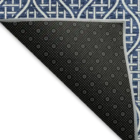Navy Blue And Ivory Geometric Washable Area Rug With UV Protection Photo 3