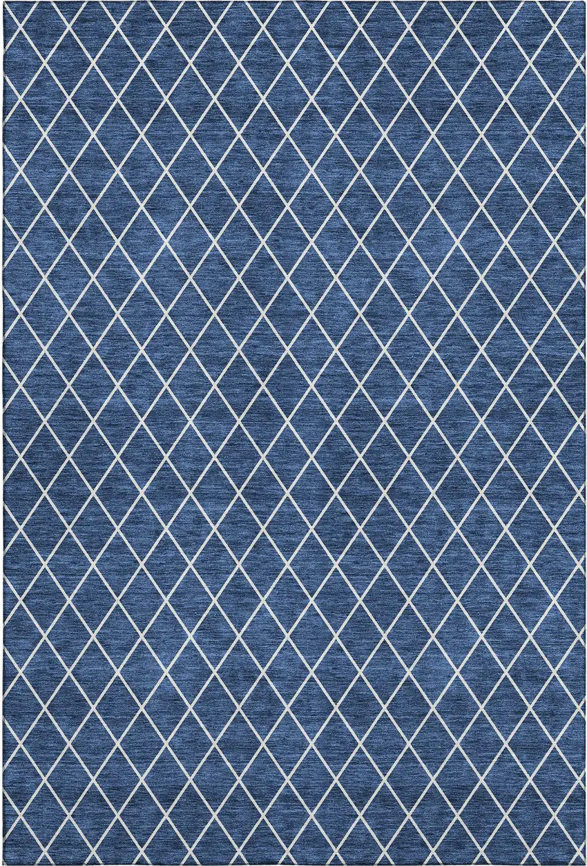 Navy Blue And Ivory Geometric Washable Area Rug With UV Protection Photo 1