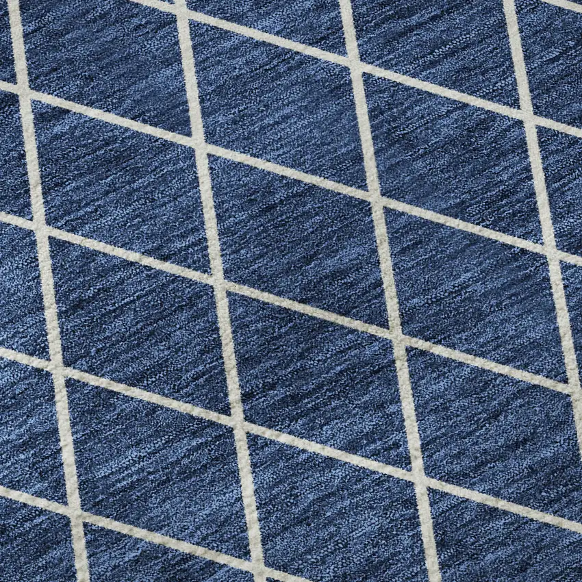 Navy Blue And Ivory Geometric Washable Area Rug With UV Protection Photo 9