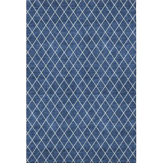 Navy Blue And Ivory Geometric Washable Area Rug With UV Protection Photo 3