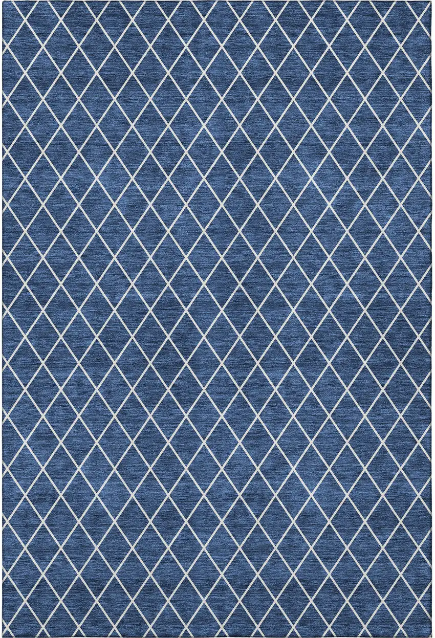 Navy Blue And Ivory Geometric Washable Area Rug With UV Protection Photo 3
