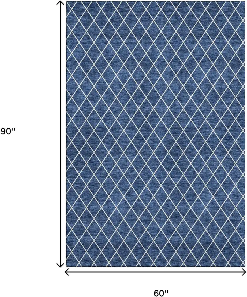 Navy Blue And Ivory Geometric Washable Area Rug With UV Protection Photo 9