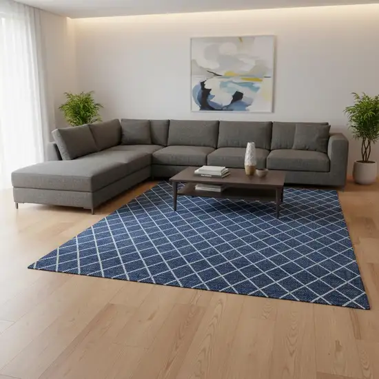 Navy Blue And Ivory Geometric Washable Area Rug With UV Protection Photo 2