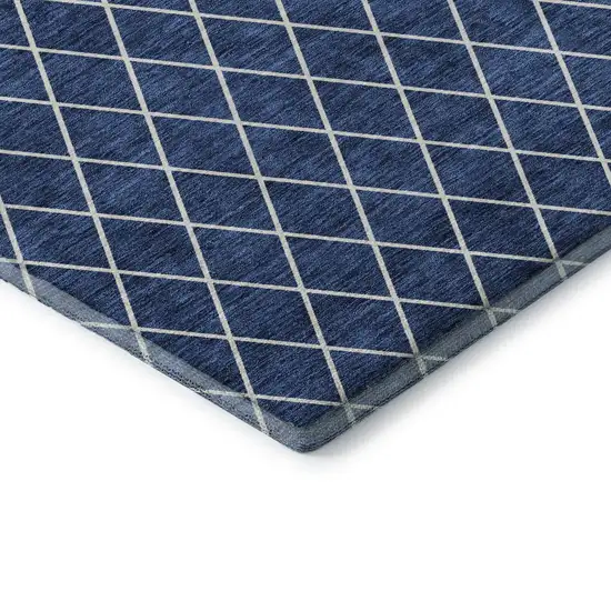 Navy Blue And Ivory Geometric Washable Area Rug With UV Protection Photo 7