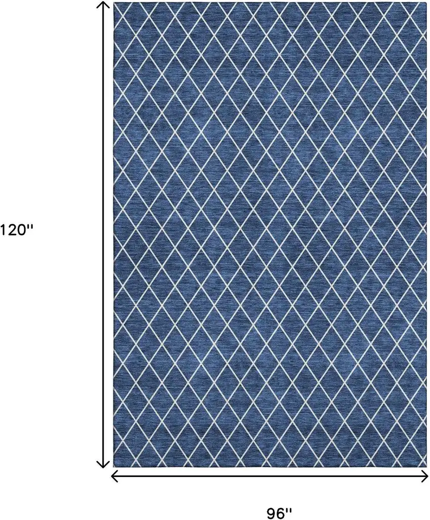 Navy Blue And Ivory Geometric Washable Area Rug With UV Protection Photo 9