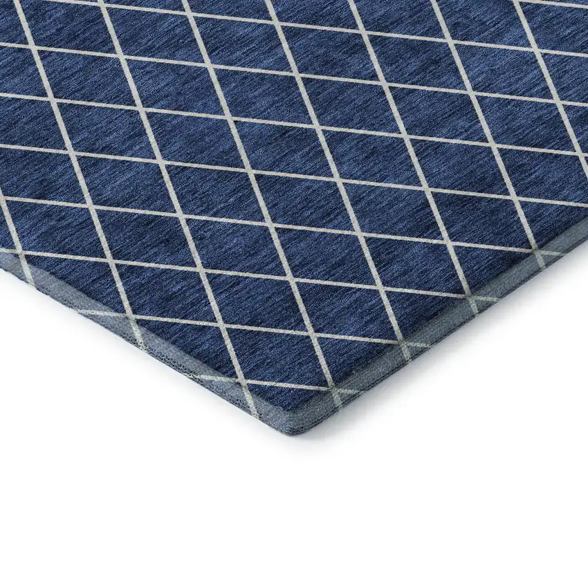 Navy Blue And Ivory Geometric Washable Area Rug With UV Protection Photo 7