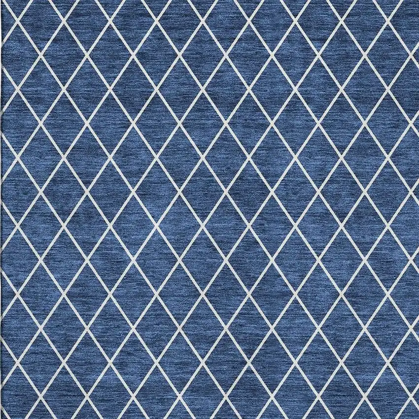 Navy Blue And Ivory Geometric Washable Area Rug With UV Protection Photo 2