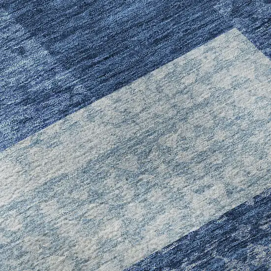 Navy Blue And Ivory Geometric Washable Area Rug With UV Protection Photo 9