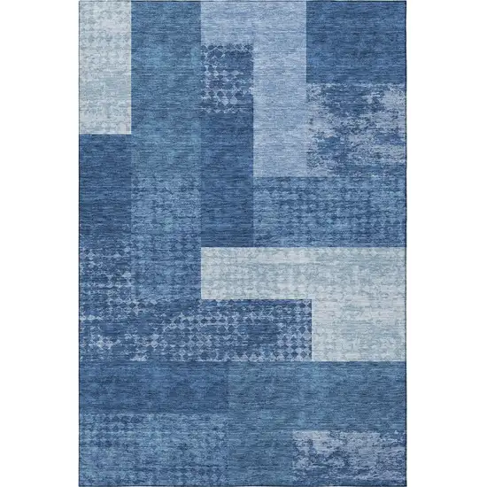 Navy Blue And Ivory Geometric Washable Area Rug With UV Protection Photo 3