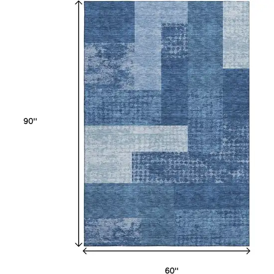 Navy Blue And Ivory Geometric Washable Area Rug With UV Protection Photo 9