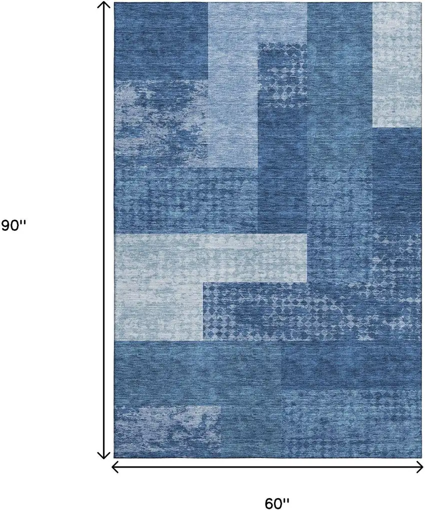 Navy Blue And Ivory Geometric Washable Area Rug With UV Protection Photo 9