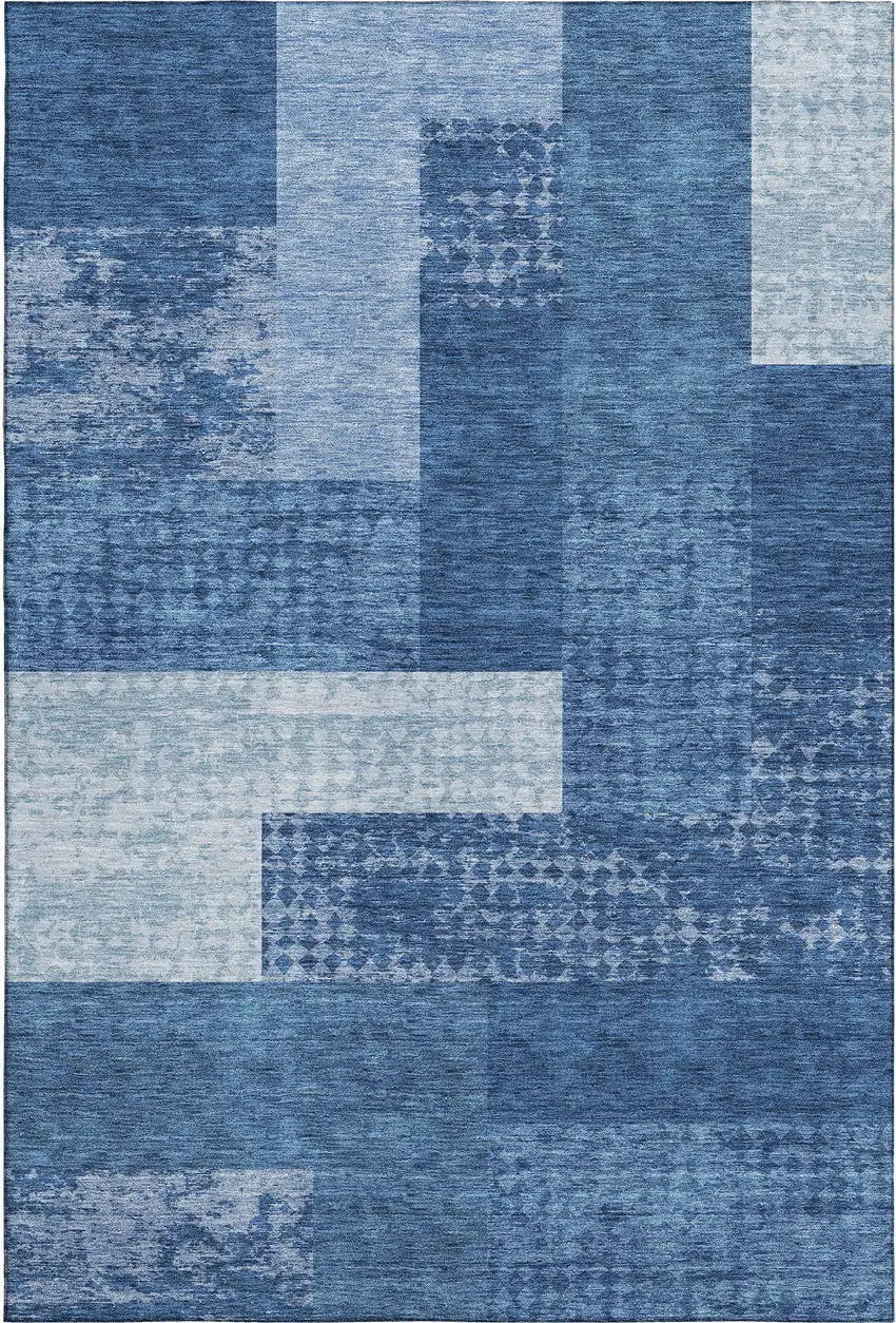 Navy Blue And Ivory Geometric Washable Area Rug With UV Protection Photo 1