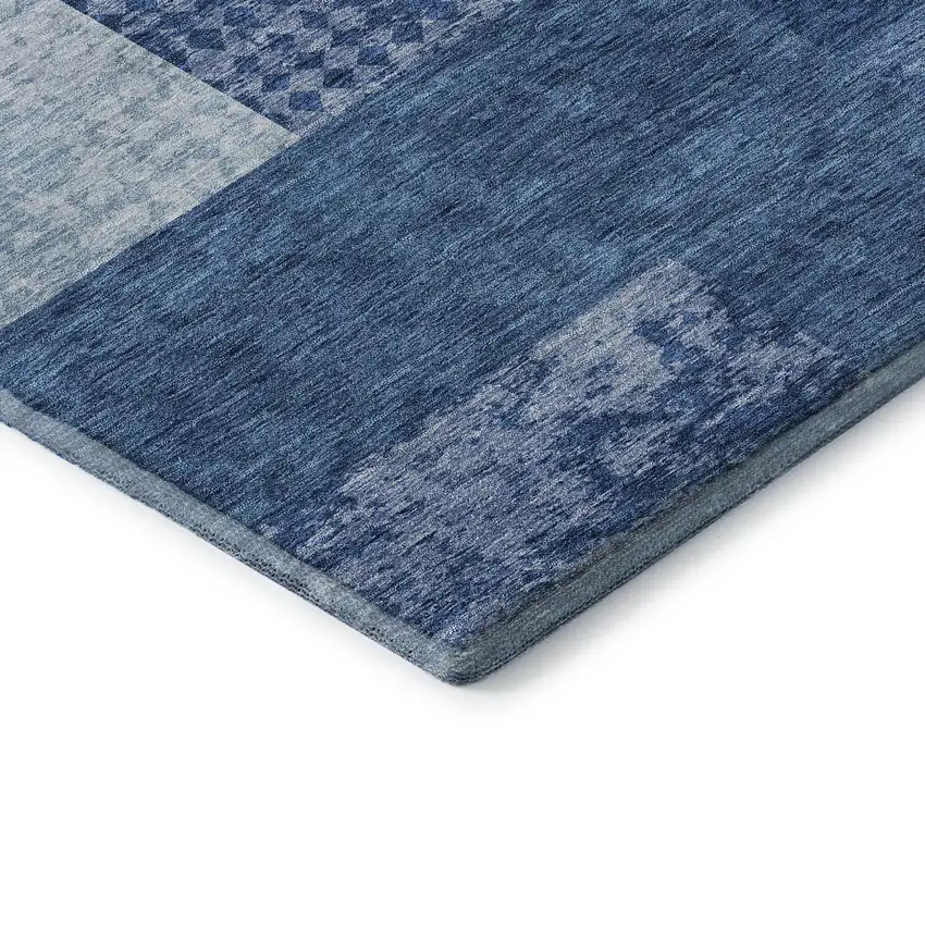Navy Blue And Ivory Geometric Washable Area Rug With UV Protection Photo 7