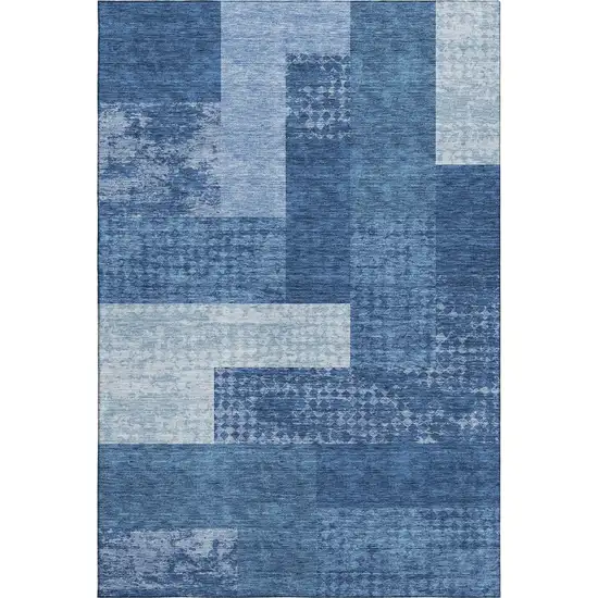 Navy Blue And Ivory Geometric Washable Area Rug With UV Protection Photo 1