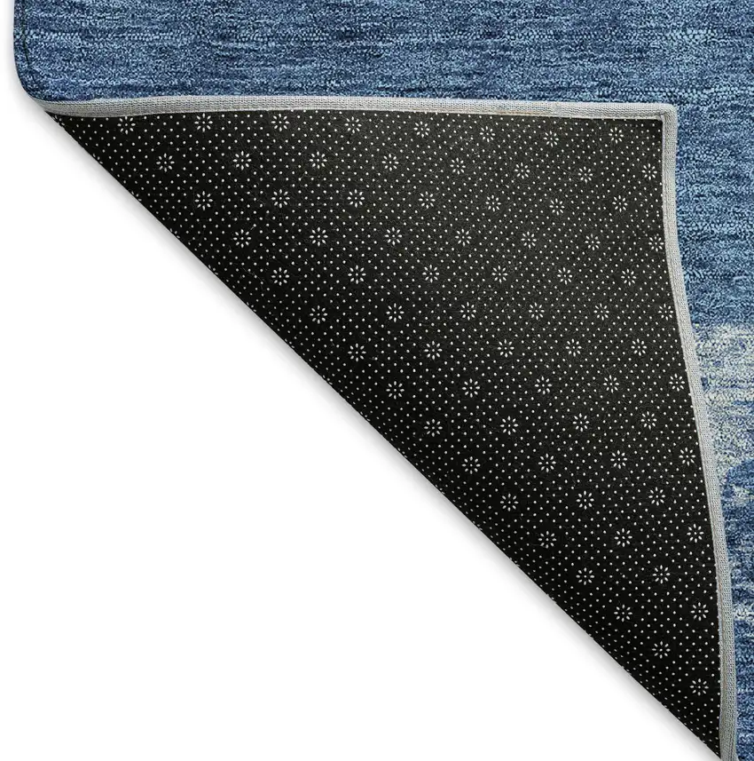 Navy Blue And Ivory Geometric Washable Area Rug With UV Protection Photo 7