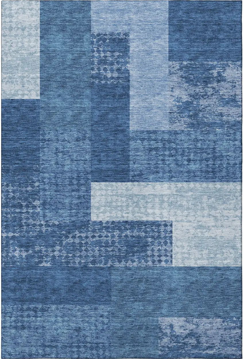 Navy Blue And Ivory Geometric Washable Area Rug With UV Protection Photo 3