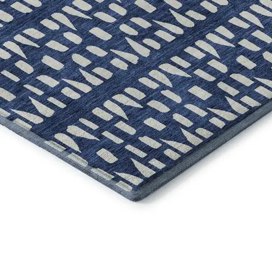 Navy Blue And Ivory Geometric Washable Area Rug With UV Protection Photo 7