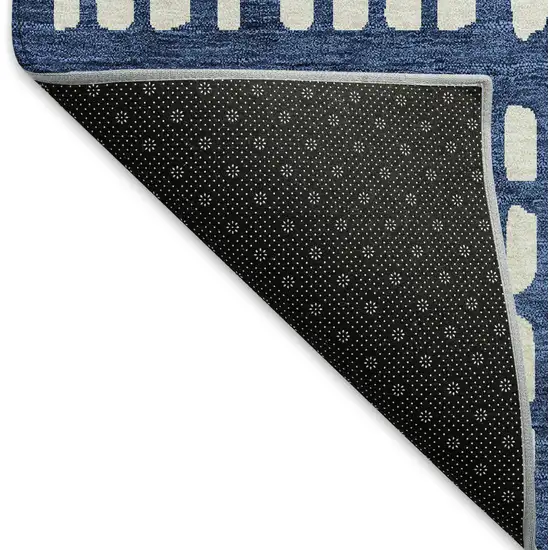 Navy Blue And Ivory Geometric Washable Area Rug With UV Protection Photo 6