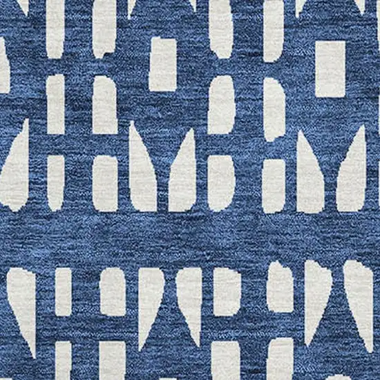 Navy Blue And Ivory Geometric Washable Area Rug With UV Protection Photo 2