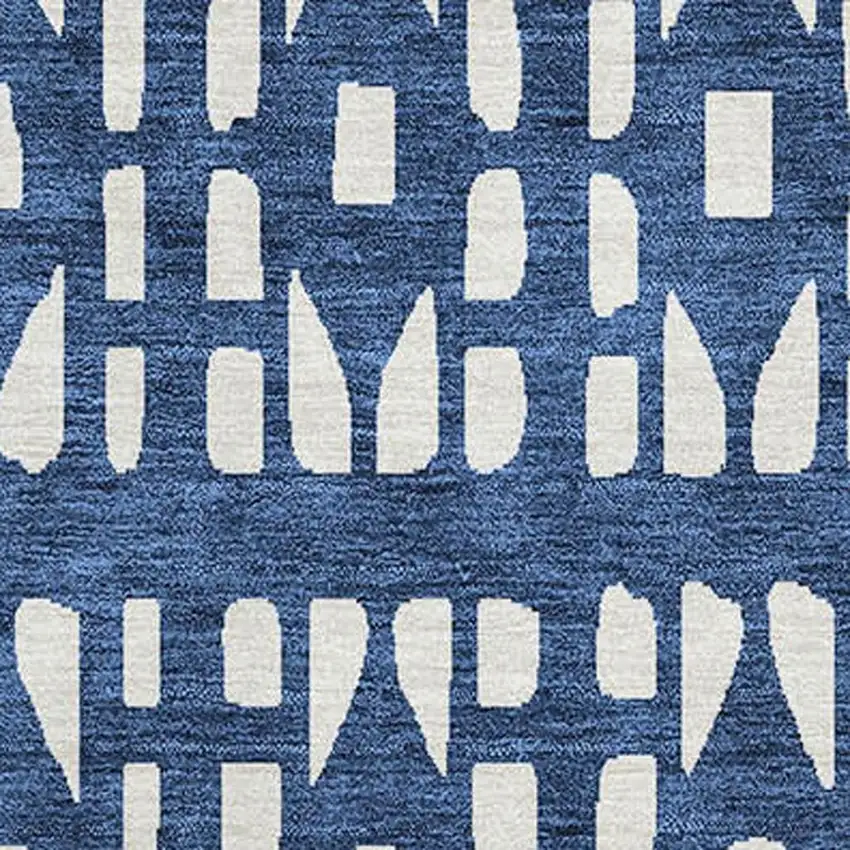 Navy Blue And Ivory Geometric Washable Area Rug With UV Protection Photo 2