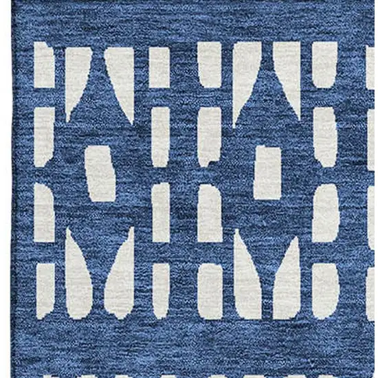 Navy Blue And Ivory Geometric Washable Area Rug With UV Protection Photo 3