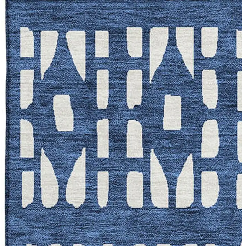 Navy Blue And Ivory Geometric Washable Area Rug With UV Protection Photo 3