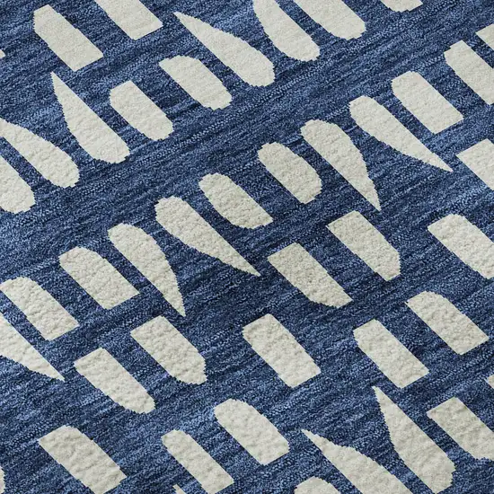 Navy Blue And Ivory Geometric Washable Area Rug With UV Protection Photo 9