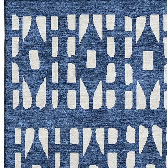 Navy Blue And Ivory Geometric Washable Area Rug With UV Protection Photo 3