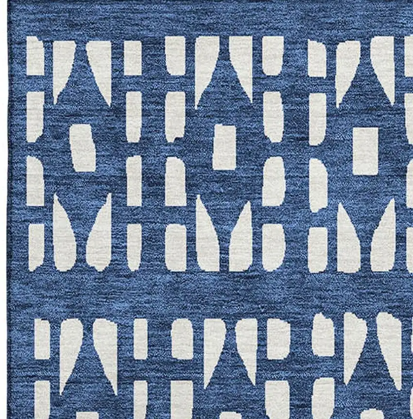 Navy Blue And Ivory Geometric Washable Area Rug With UV Protection Photo 3