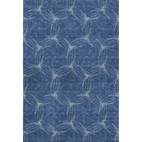 Navy Blue And Ivory Geometric Washable Area Rug With UV Protection Photo 1