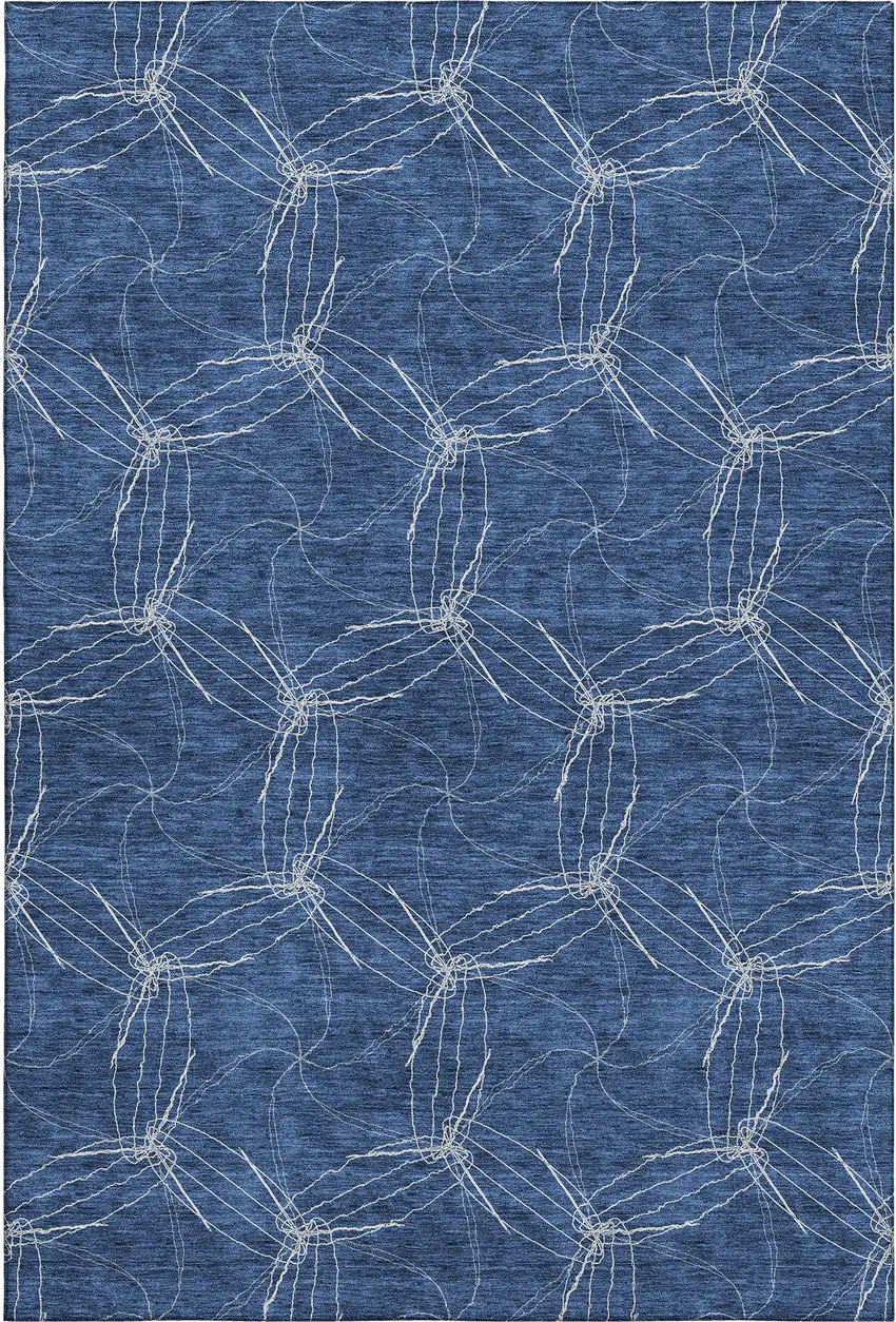 Navy Blue And Ivory Geometric Washable Area Rug With UV Protection Photo 1