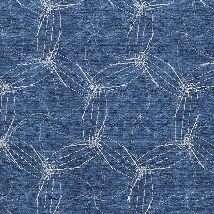 Navy Blue And Ivory Geometric Washable Area Rug With UV Protection Photo 2