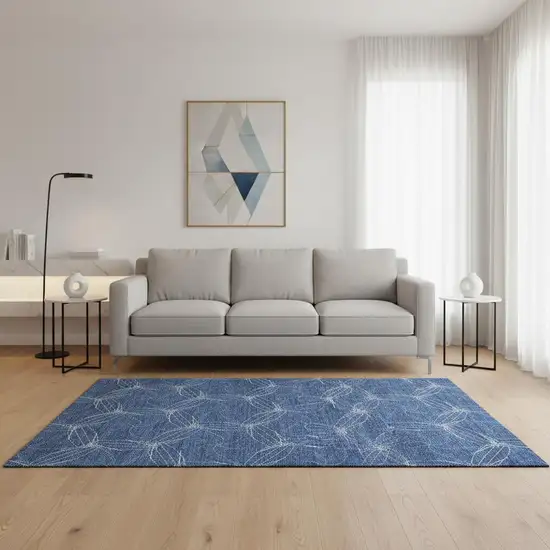 Navy Blue And Ivory Geometric Washable Area Rug With UV Protection Photo 2