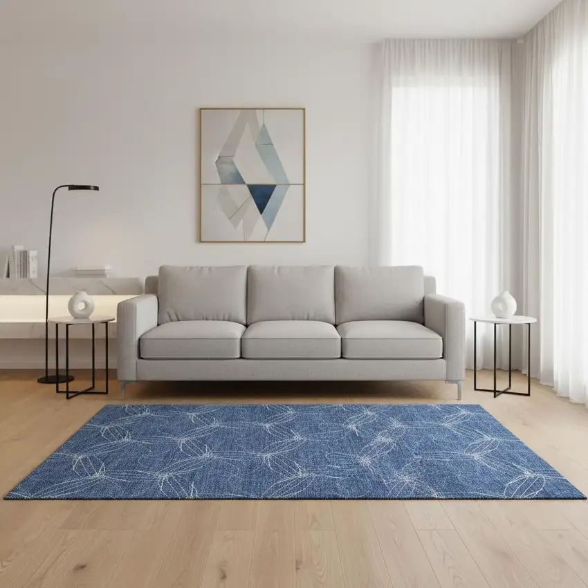 Navy Blue And Ivory Geometric Washable Area Rug With UV Protection Photo 2