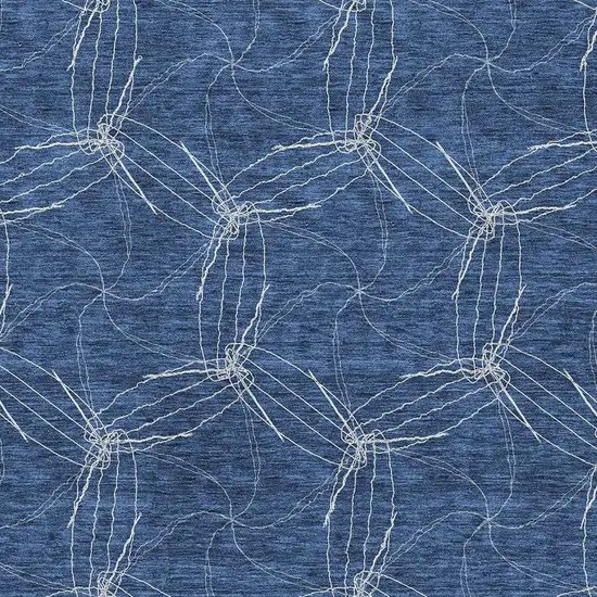 Navy Blue And Ivory Geometric Washable Area Rug With UV Protection Photo 2