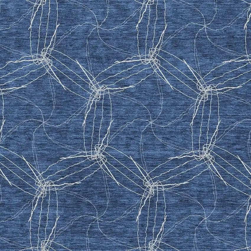 Navy Blue And Ivory Geometric Washable Area Rug With UV Protection Photo 2