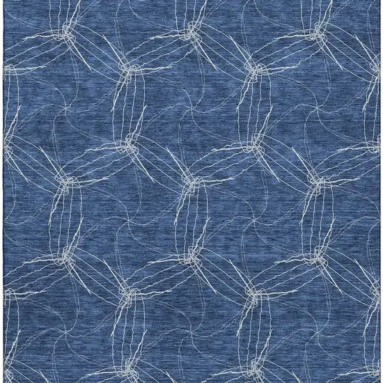 Navy Blue And Ivory Geometric Washable Area Rug With UV Protection Photo 3