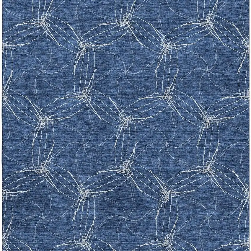 Navy Blue And Ivory Geometric Washable Area Rug With UV Protection Photo 3