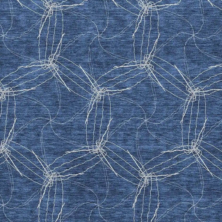 Navy Blue And Ivory Geometric Washable Area Rug With UV Protection Photo 2