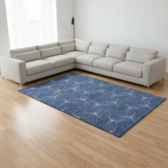 Navy Blue And Ivory Geometric Washable Area Rug With UV Protection Photo 2