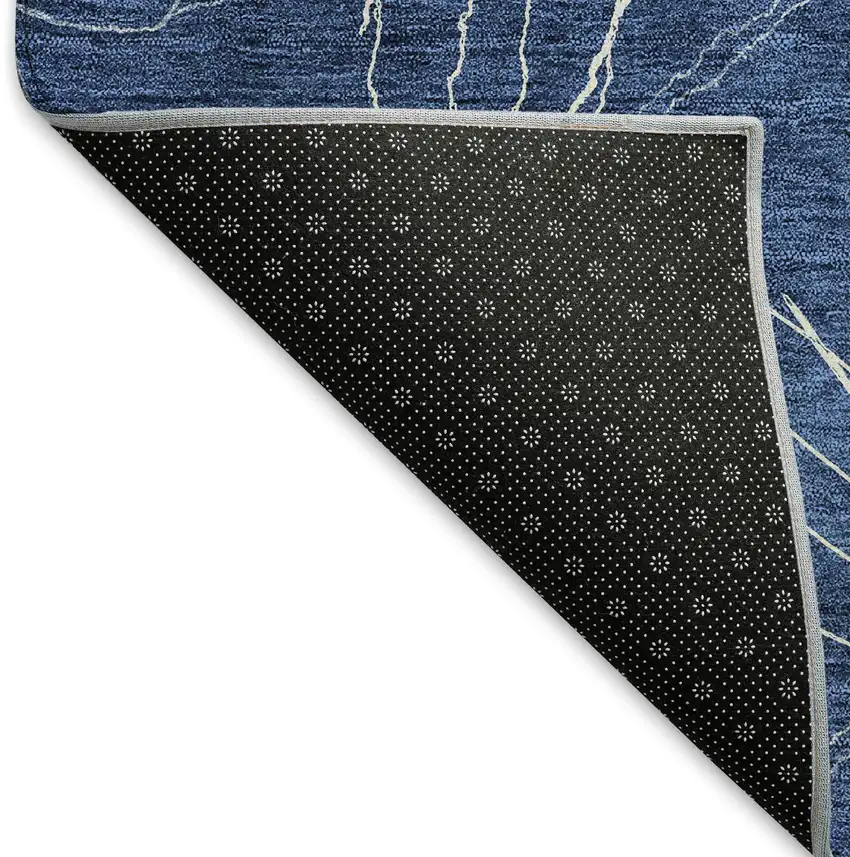 Navy Blue And Ivory Geometric Washable Area Rug With UV Protection Photo 6