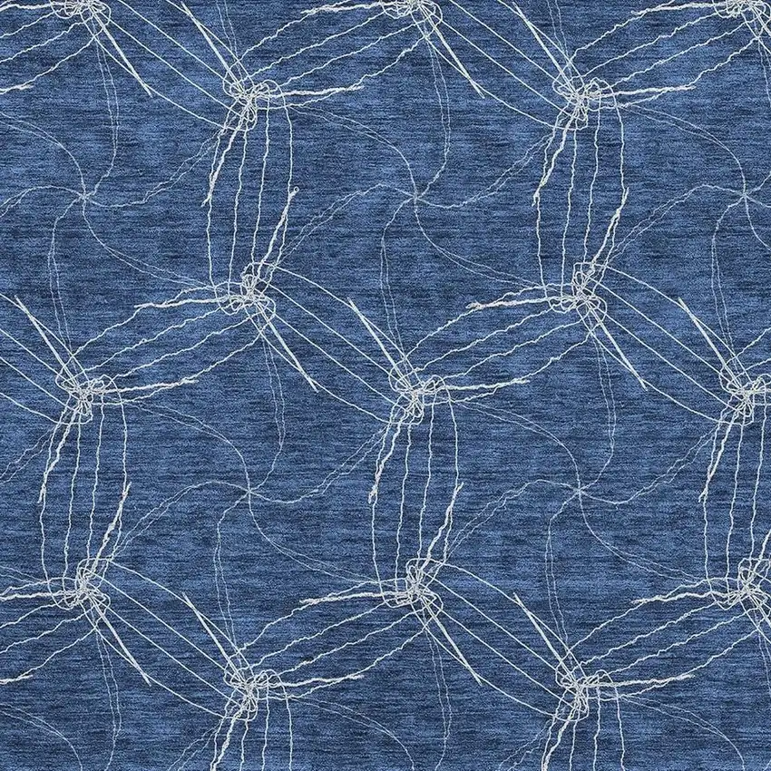 Navy Blue And Ivory Geometric Washable Area Rug With UV Protection Photo 2