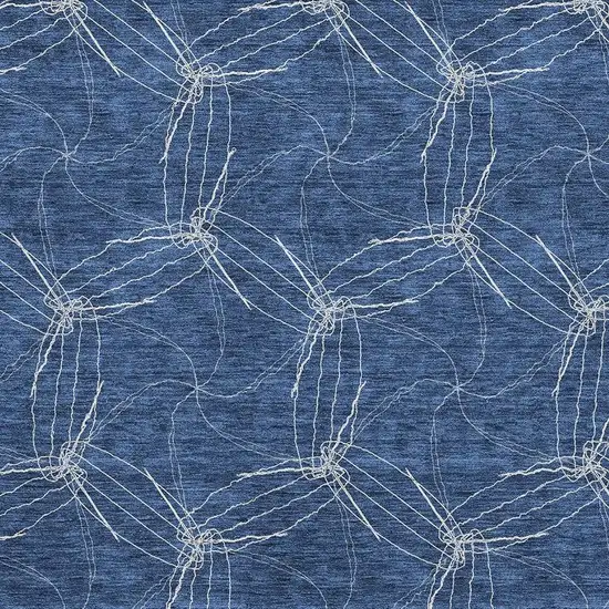 Navy Blue And Ivory Geometric Washable Area Rug With UV Protection Photo 2