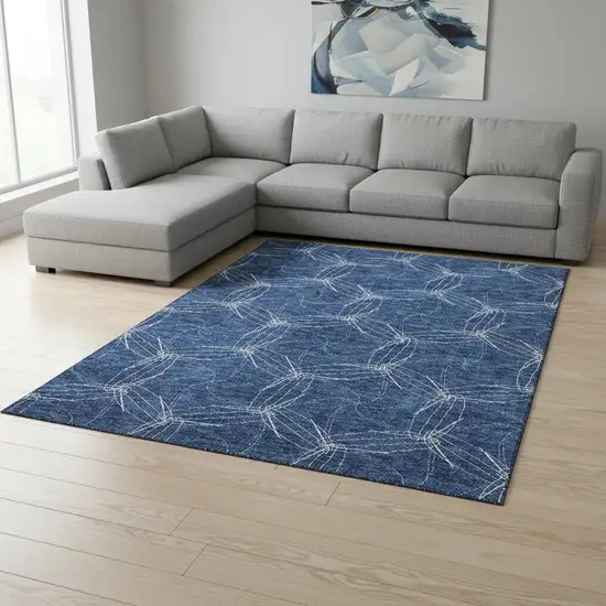Navy Blue And Ivory Geometric Washable Area Rug With UV Protection Photo 2