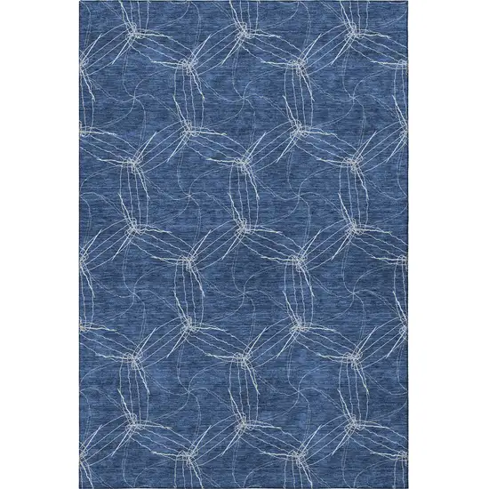 Navy Blue And Ivory Geometric Washable Area Rug With UV Protection Photo 3